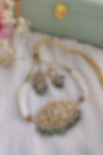 Micro Gold Plated Pachi Kundan & Green Bead Choker Necklace Set by Anairaa Jewellery at Pernia's Pop Up Shop