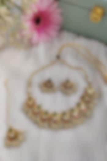 Micro Gold Plated Pachi Kundan & Ruby Choker Necklace Set by Anairaa Jewellery at Pernia's Pop Up Shop