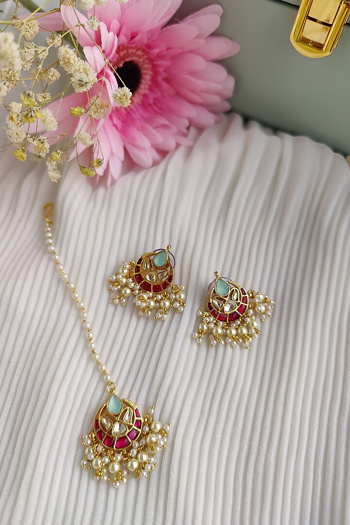 Micro Gold Plated Pachi Kundan & Ruby Necklace Set by Anairaa Jewellery at Pernia's Pop Up Shop