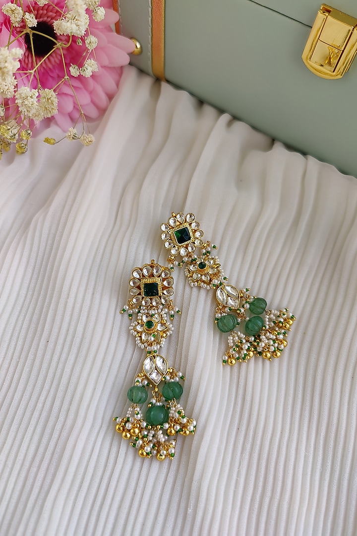Gold Finish Kundan Polki & Melon Bead Floral Choker Necklace Set by Anairaa Jewellery at Pernia's Pop Up Shop