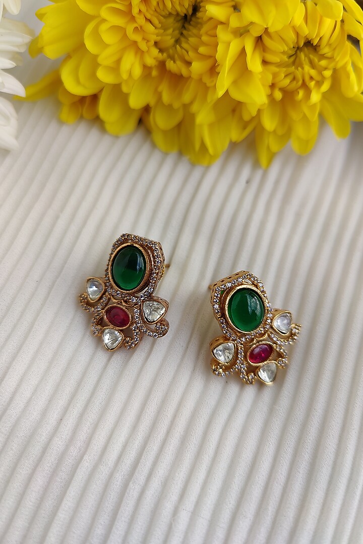 Gold Finish Kundan Polki & Pastel Green Bead Choker Necklace Set by Anairaa Jewellery at Pernia's Pop Up Shop