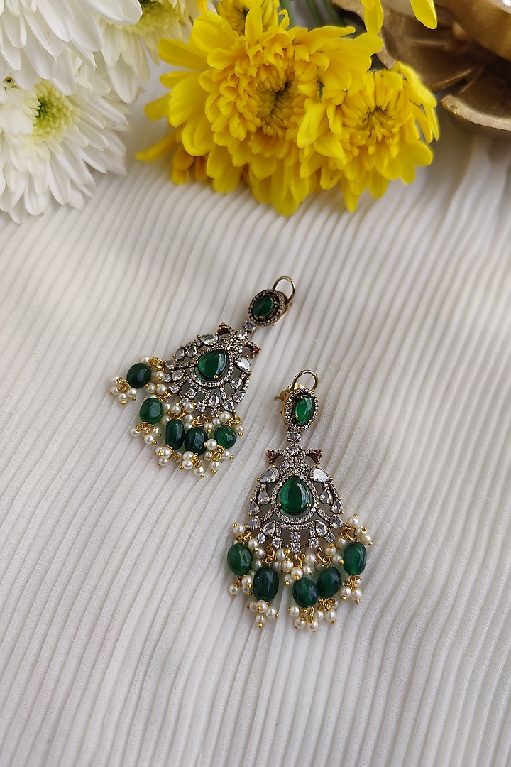 Black Rhodium Finish Kundan Polki & Pearl Long Necklace Set by Anairaa Jewellery at Pernia's Pop Up Shop