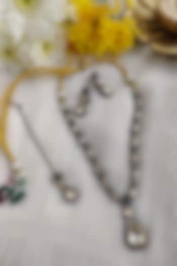 Black Rhodium Finish Kundan Polki & Zirconia Long Necklace Set by Anairaa Jewellery