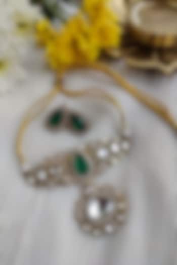 Gold Finish Kundan Polki & Green Doublet Stone Choker Necklace Set by Anairaa Jewellery