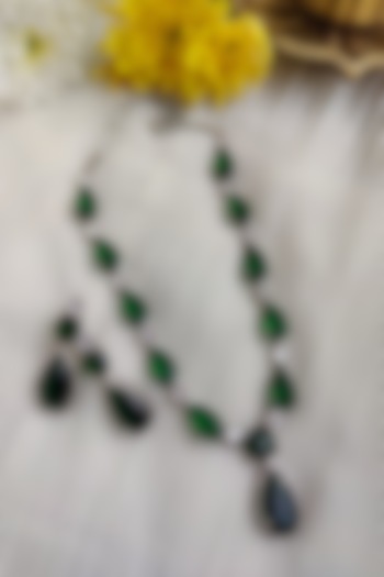 White Finish Emerald & Zircon Long Necklace Set by Anairaa Jewellery