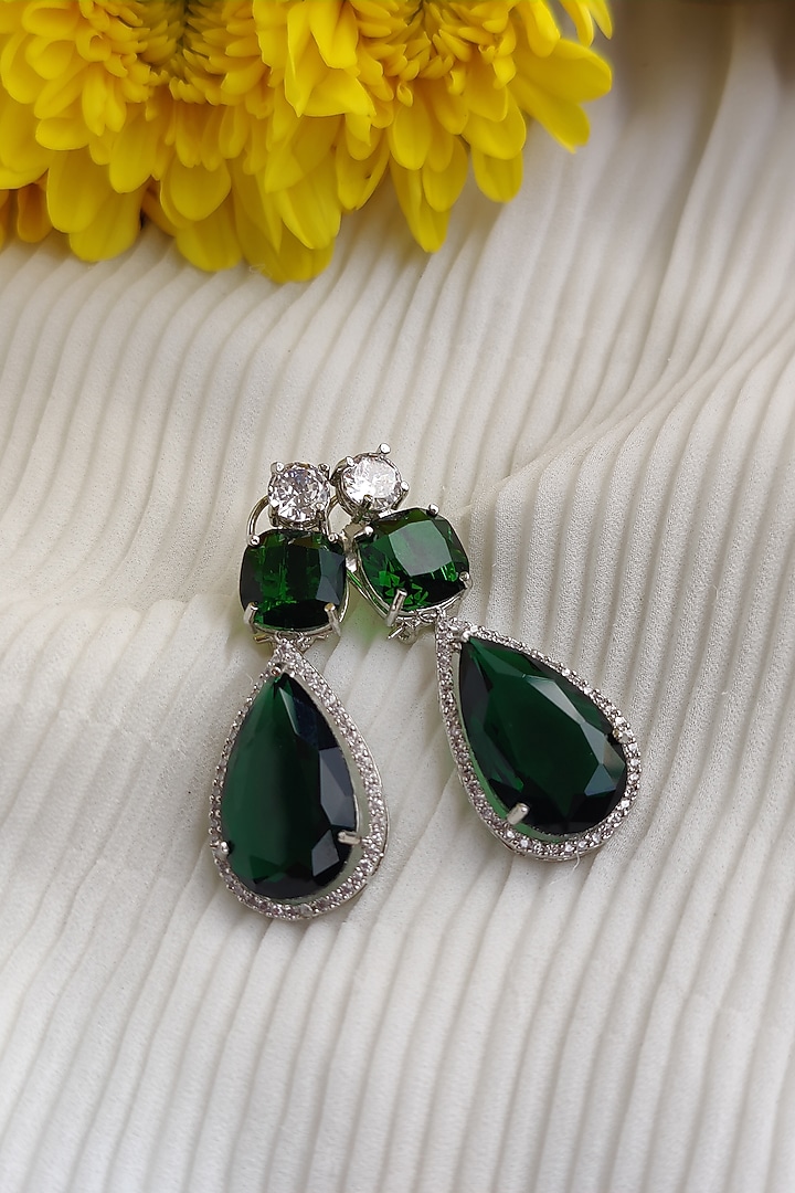 White Finish Emerald & Zircon Long Necklace Set by Anairaa Jewellery at Pernia's Pop Up Shop