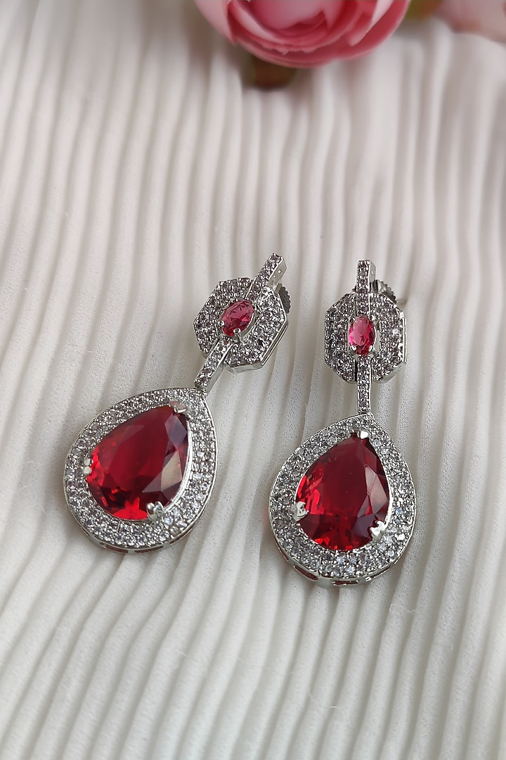 White Finish Zircon & Red Stone Necklace Set by Anairaa Jewellery at Pernia's Pop Up Shop