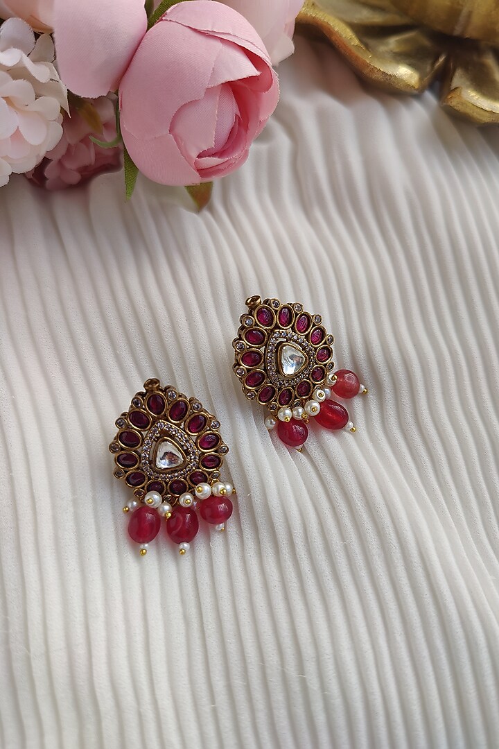 Gold Finish Kundan Polki & Red Stone Choker Necklace Set by Anairaa Jewellery at Pernia's Pop Up Shop