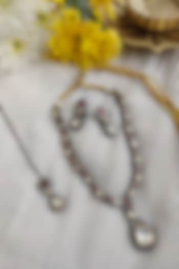 Two Tone Finish Kundan Polki & Zirconia Long Necklace Set by Anairaa Jewellery