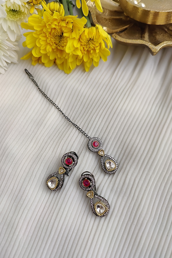Two Tone Finish Kundan Polki & Zirconia Long Necklace Set by Anairaa Jewellery at Pernia's Pop Up Shop