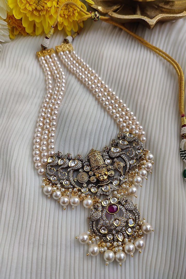 Two Tone Finish Kundan Polki Temple Necklace Set by Anairaa Jewellery at Pernia's Pop Up Shop