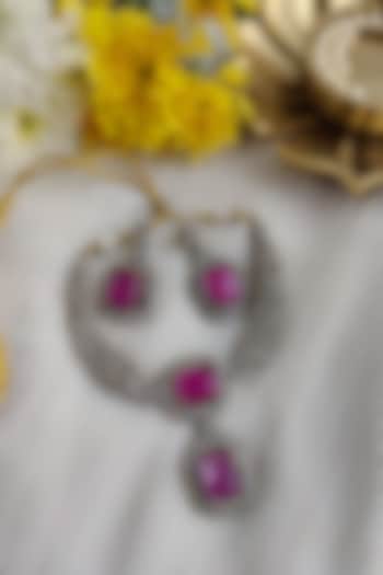 Black Rhodium Finish Diamond & Purple Stone Necklace Set by Anairaa Jewellery