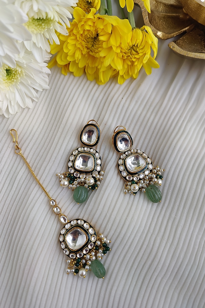Gold Finish Kundan Polki & Melon Bead Layered Necklace Set by Anairaa Jewellery at Pernia's Pop Up Shop
