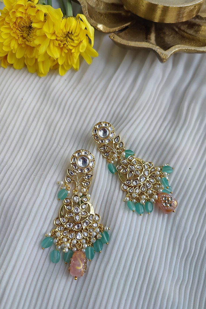 Gold Finish Kundan Polki & Hand Painted Bead Choker Necklace Set by Anairaa Jewellery at Pernia's Pop Up Shop