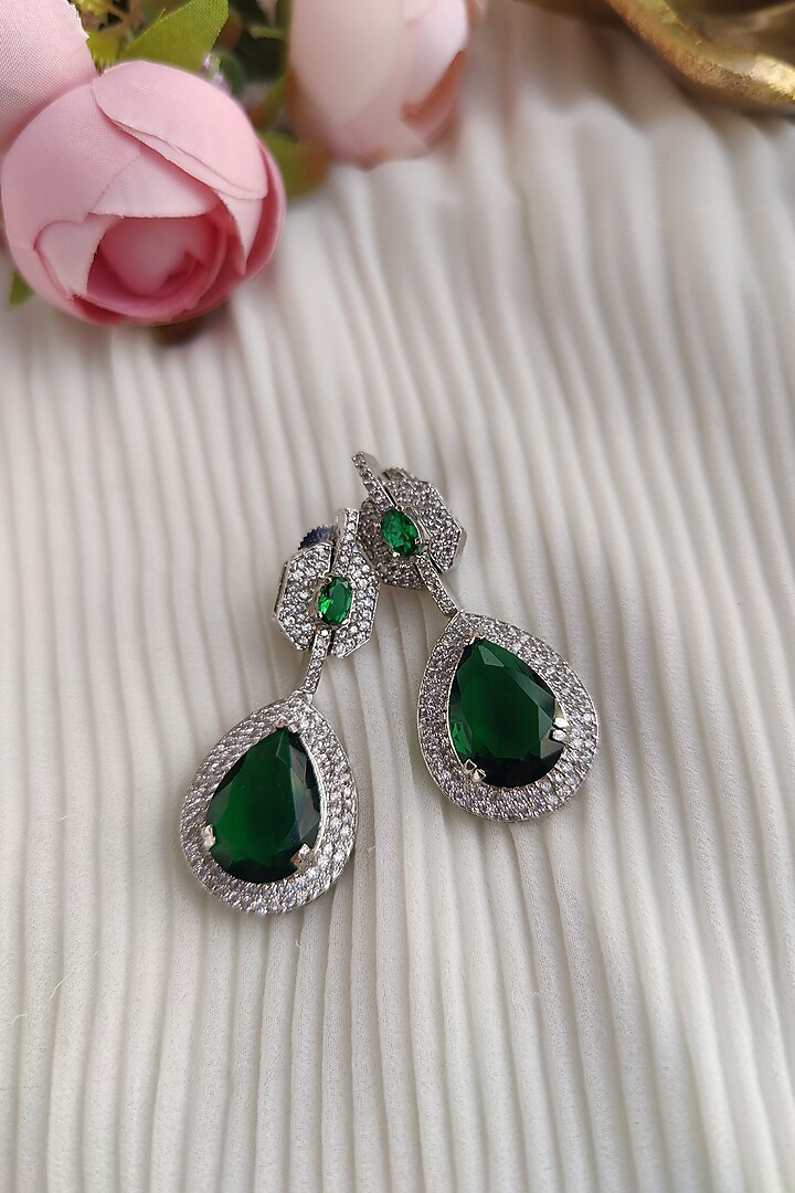 White Finish Zircon & Green Stone Necklace Set by Anairaa Jewellery at Pernia's Pop Up Shop