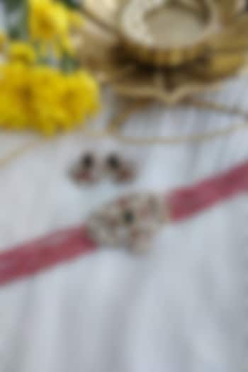 Gold Finish Kundan Polki & Pastel Bead Choker Necklace Set by Anairaa Jewellery