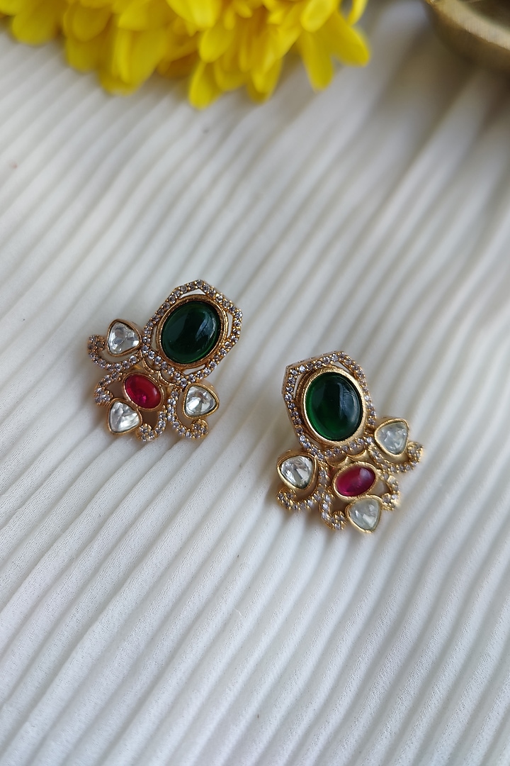 Gold Finish Kundan Polki & Pastel Bead Choker Necklace Set by Anairaa Jewellery at Pernia's Pop Up Shop