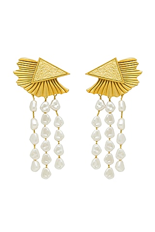 Gold Plated Pearl Earrings by Antarez Jewels