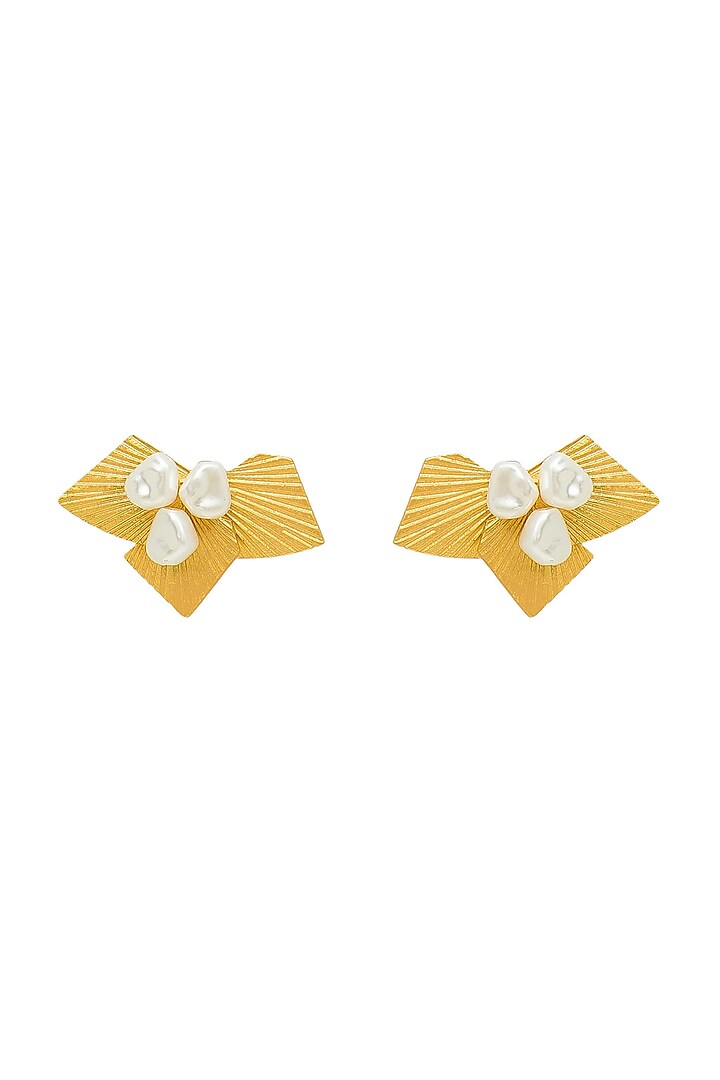 Gold Plated Pearl Stud Earrings by Antarez Jewels at Pernia's Pop Up Shop