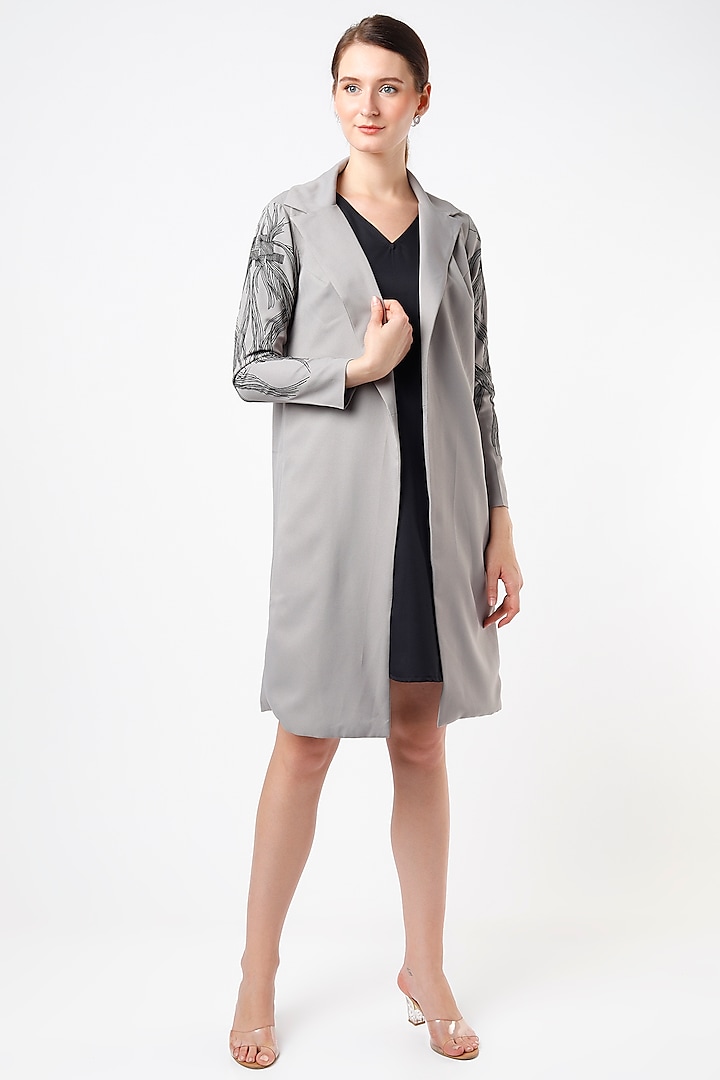 Grey Embellished Trench Coat With Inner by Anuja Banthia at Pernia's Pop Up Shop