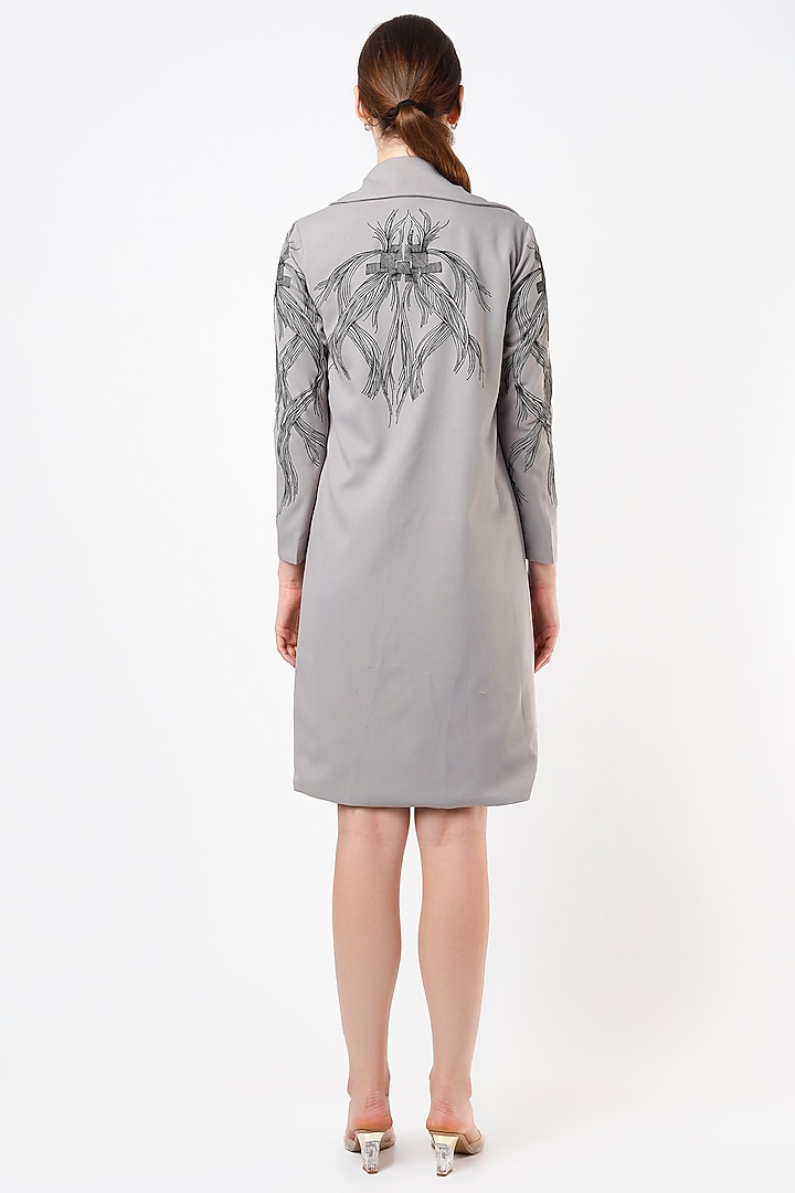 Grey Embellished Trench Coat With Inner by Anuja Banthia at Pernia's Pop Up Shop
