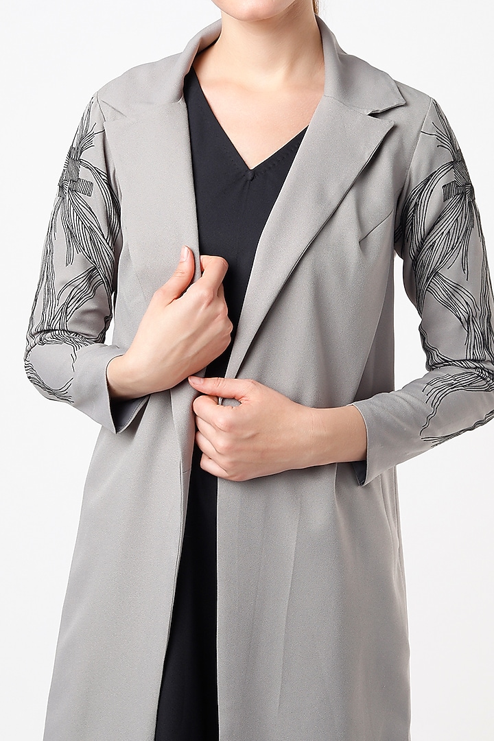 Grey Embellished Trench Coat With Inner by Anuja Banthia at Pernia's Pop Up Shop