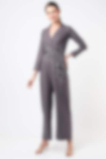 Grey Embellished Blazer Jumpsuit by Anuja Banthia