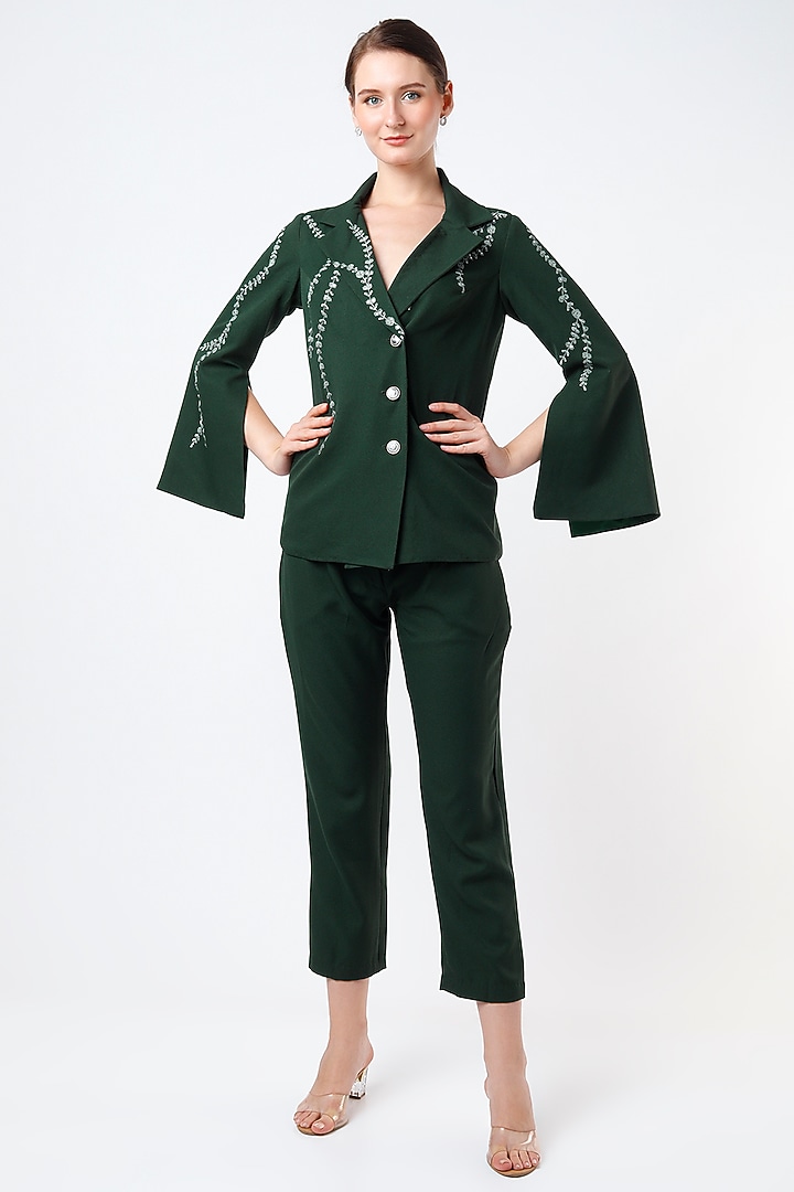 Bottle Green Ankle-Length Pant Set by Anuja Banthia at Pernia's Pop Up Shop