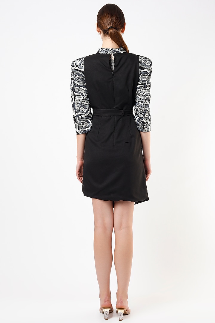 Black Embellished Asymmetrical Summer Dress With Belt by Anuja Banthia at Pernia's Pop Up Shop