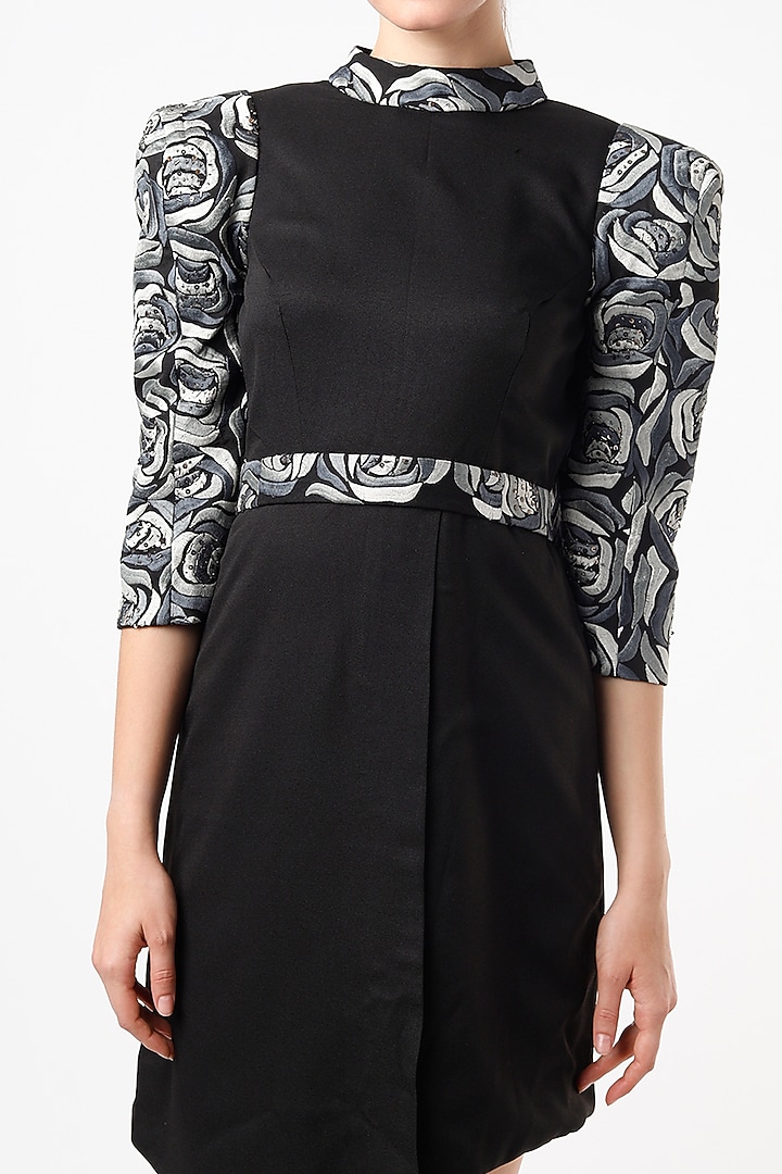 Black Embellished Asymmetrical Summer Dress With Belt by Anuja Banthia at Pernia's Pop Up Shop