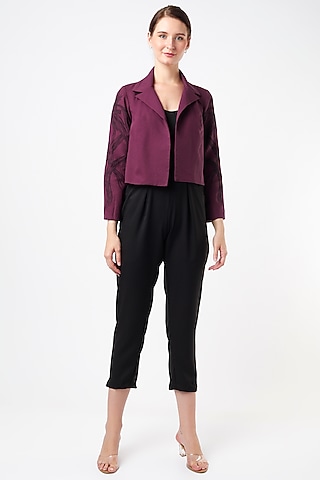 Black Jumpsuit With Embellished Jacket by Anuja Banthia
