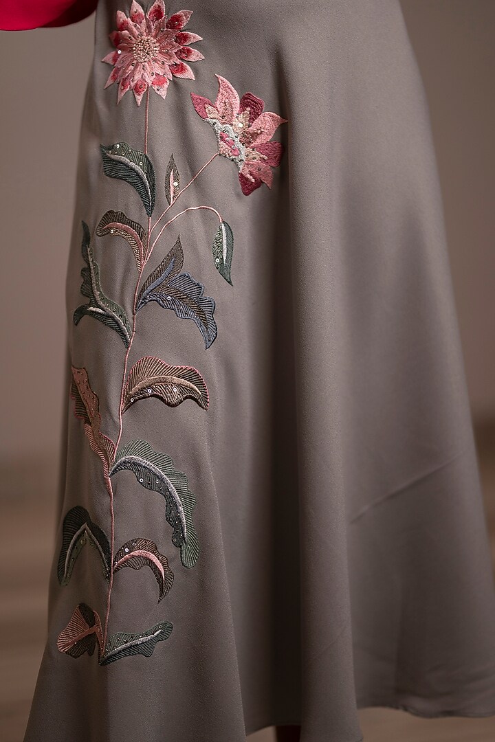 Smoke Grey Embroidered Flared Skirt Set by Anuja Banthia at Pernia's Pop Up Shop