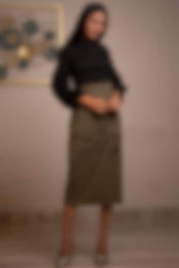 Olive Green Embroidered Skirt Set by Anuja Banthia