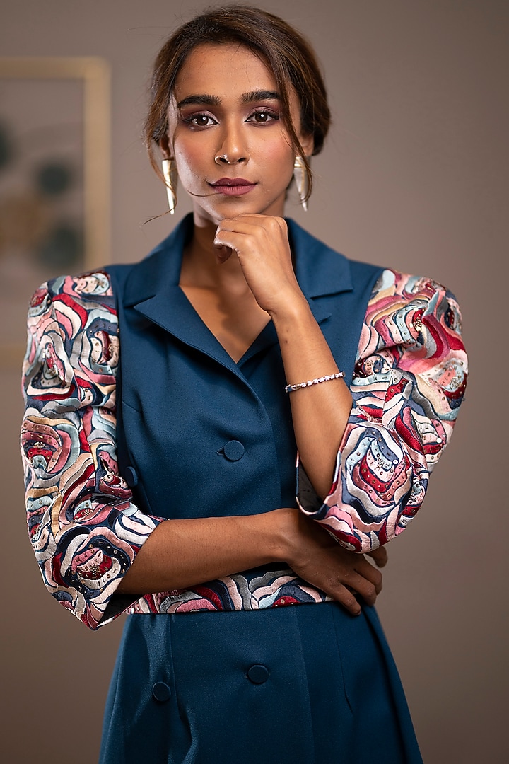 Aegan Blue Embellished Blazer Summer Dress by Anuja Banthia at Pernia's Pop Up Shop