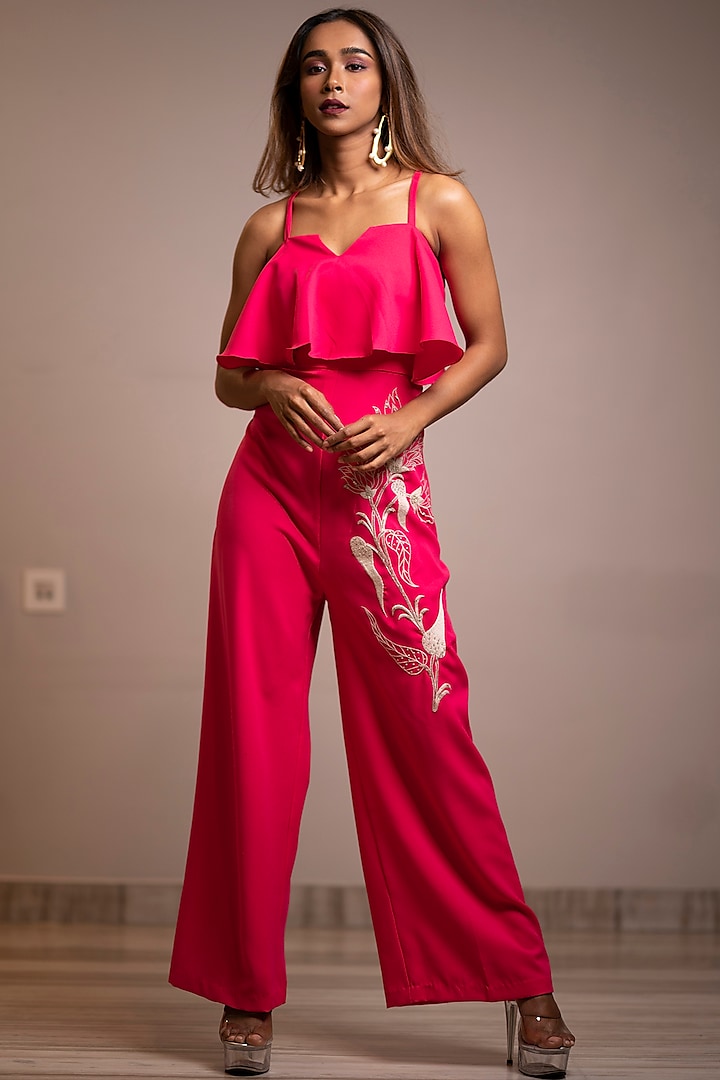 Fuchsia Embroidered Jumpsuit by Anuja Banthia