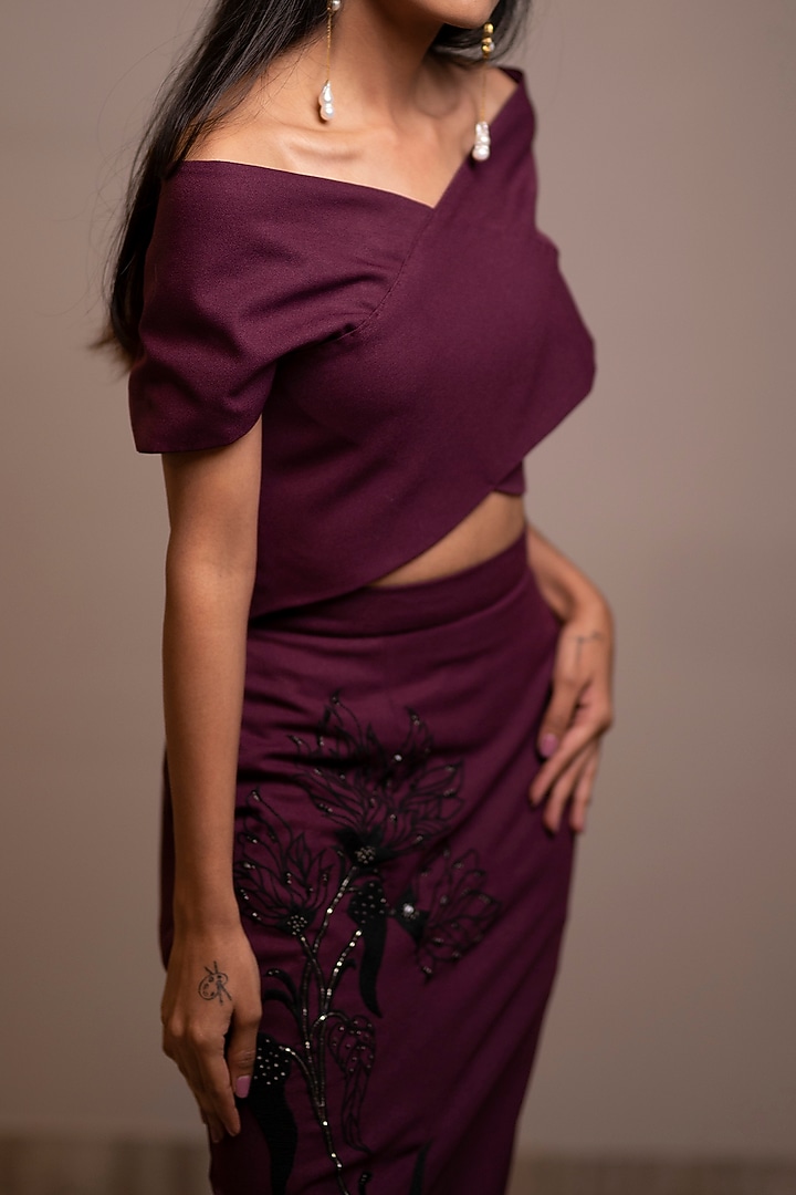 Wine Embroidered Skirt Set by Anuja Banthia at Pernia's Pop Up Shop