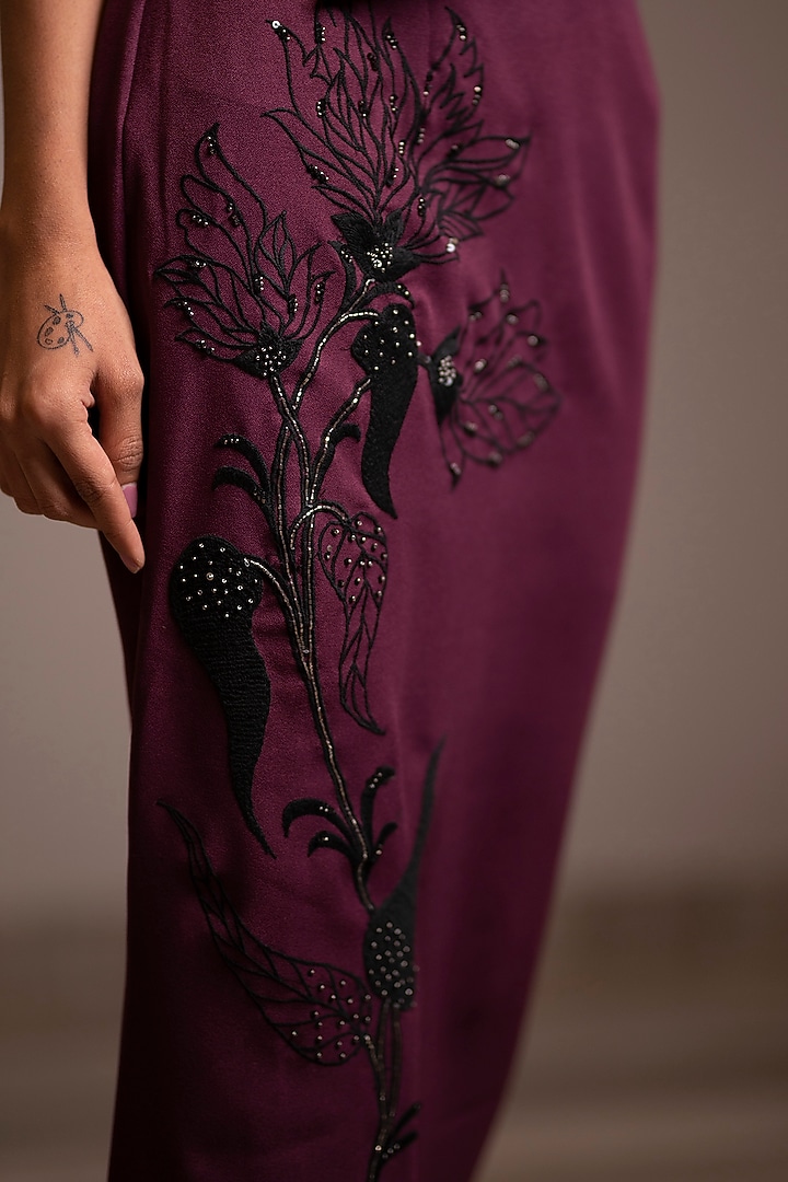 Wine Embroidered Skirt Set by Anuja Banthia at Pernia's Pop Up Shop
