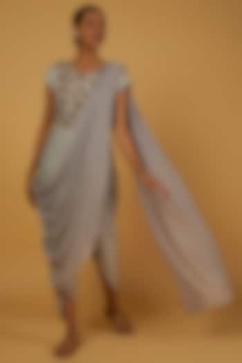 Grey Embroidered Dhoti Saree by Anuja Banthia at Pernia's Pop Up Shop