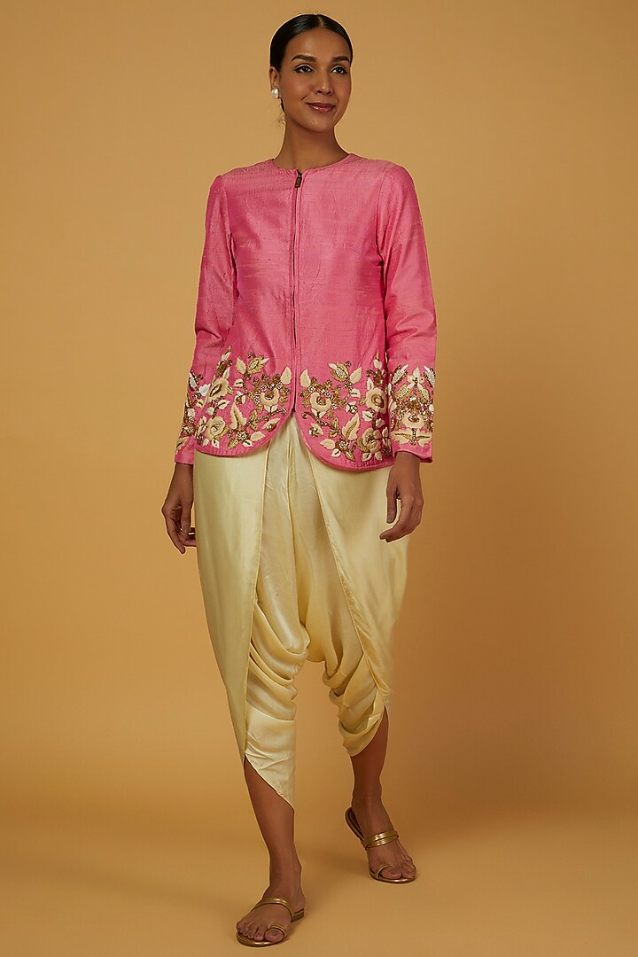 Blush Pink Embroidered Jacket Set by Anuja Banthia