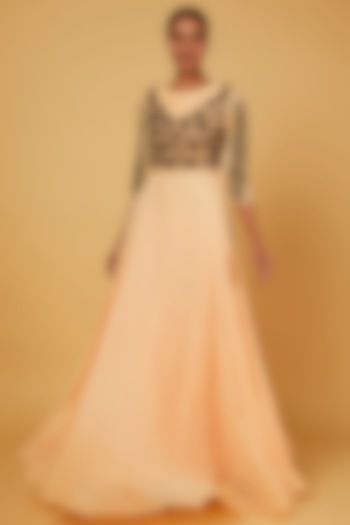 Peach Embroidered Gown by Anuja Banthia