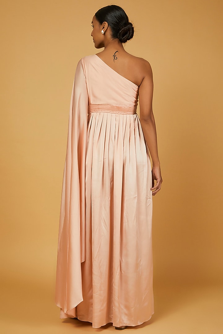 Peach Hand Embroidered Party Wear Gown by Anuja Banthia at Pernia's Pop Up Shop