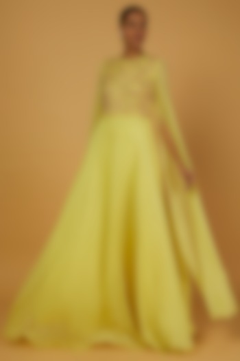 Yellow Embroidered Gown by Anuja Banthia