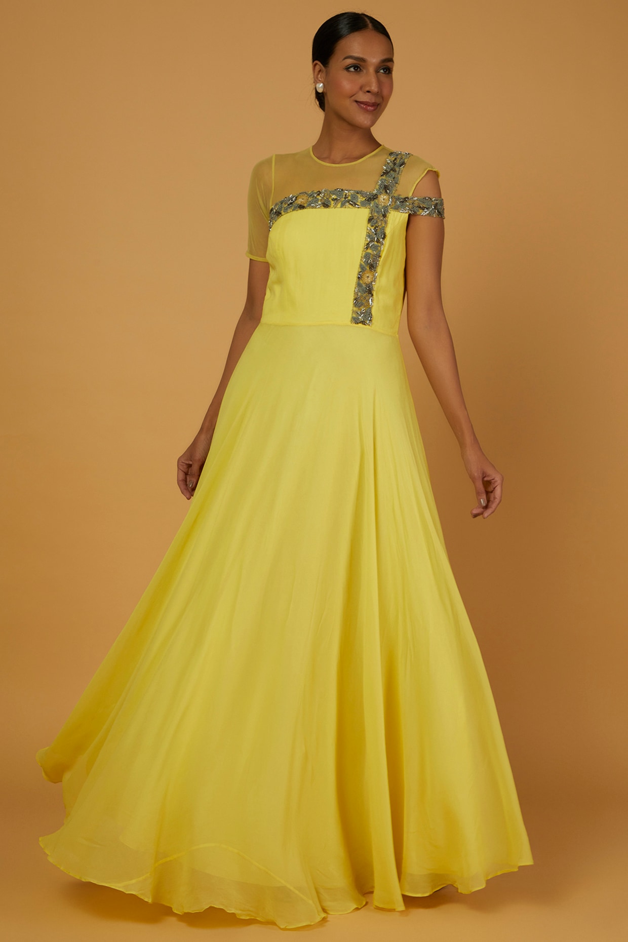 Beautiful Yellow Color Designer Sequence work Gown – TANHAI