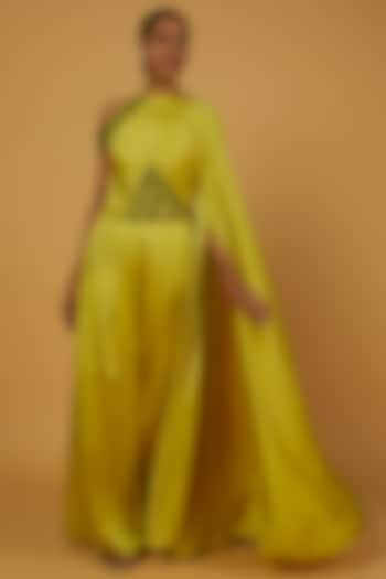 Yellow Hand Embroidered Jumpsuit by Anuja Banthia