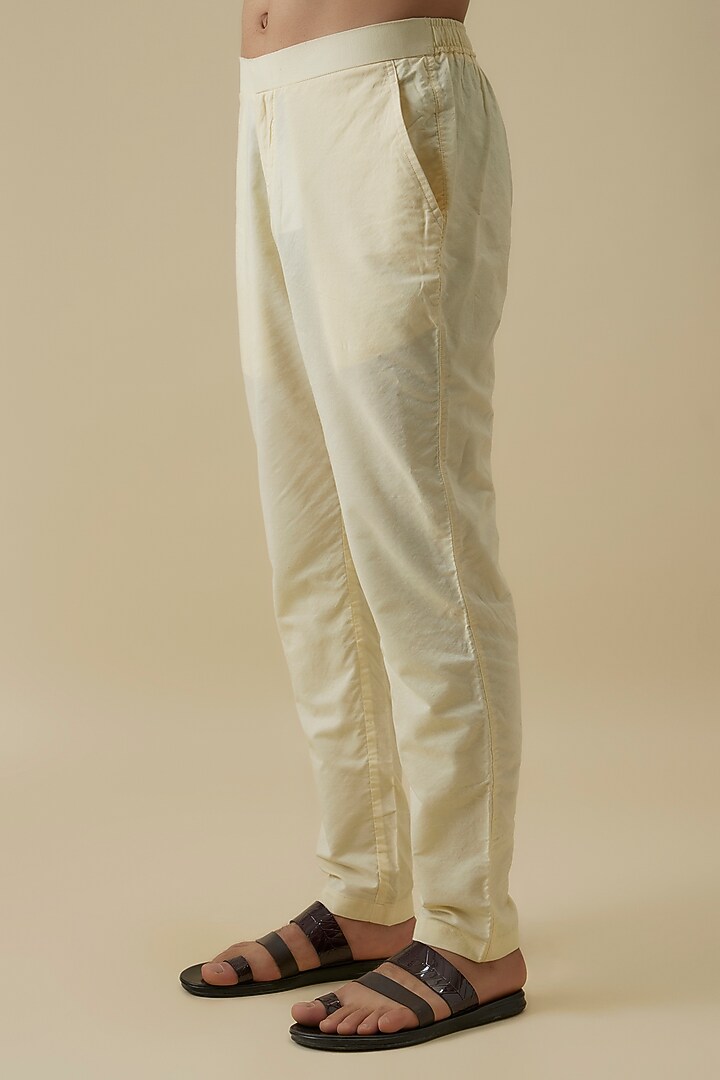Yellow Mysore Silk Embroidered Kurta Set by AANURAG DALMIA at Pernia's Pop Up Shop
