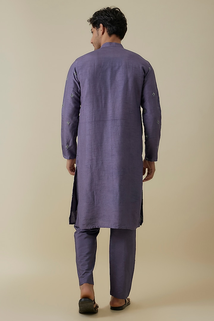 Purple Mysore Silk Motif Embroidered Kurta Set by AANURAG DALMIA at Pernia's Pop Up Shop
