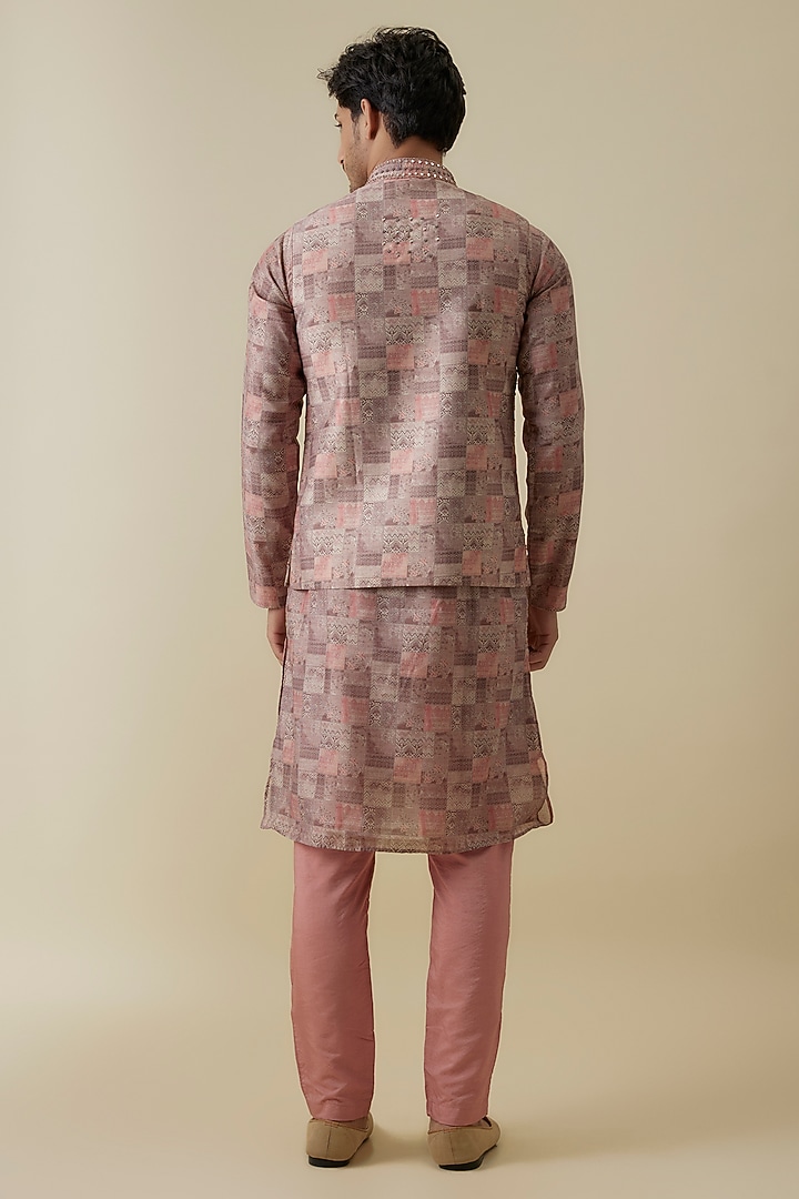 Multi-Colored Silk Abstract Printed & Mirror Embroidered Bundi Set by AANURAG DALMIA at Pernia's Pop Up Shop
