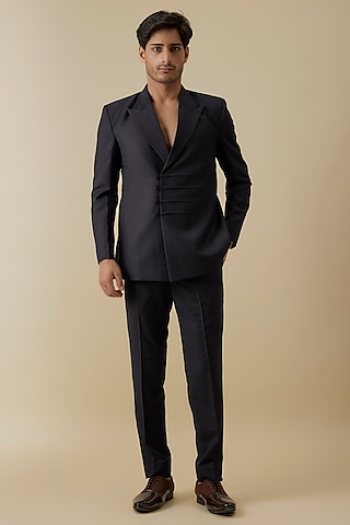 Purple Silk Blazer Set by AANURAG DALMIA