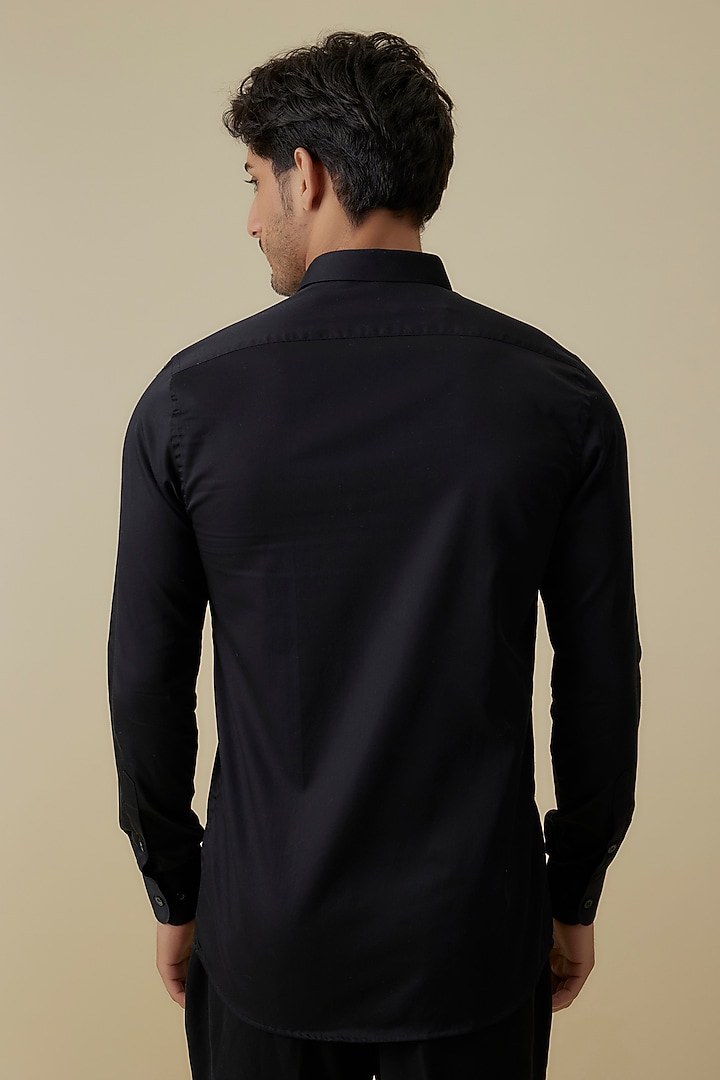 Black Luxury Satin Embroidered Party Wear Shirt by AANURAG DALMIA at Pernia's Pop Up Shop