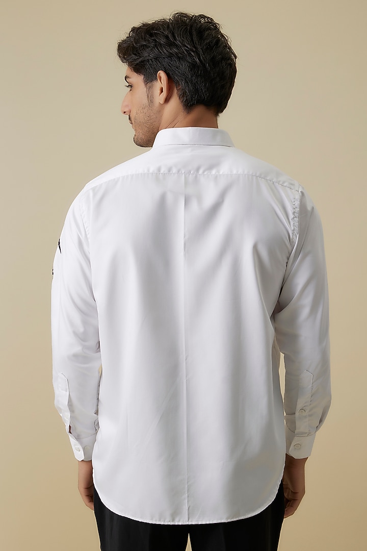 White Luxury Satin Motif Embroidered Party Wear Shirt by AANURAG DALMIA at Pernia's Pop Up Shop